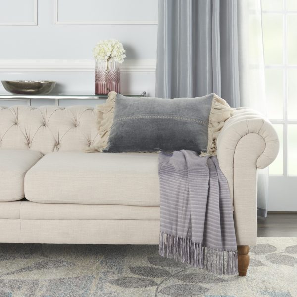 Wide Tasseled Marble Steel Blue  Lumbar Pillow - Image 3