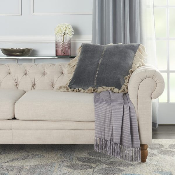 Wide Tasseled Marble Steel Blue Throw Pillow - Image 3