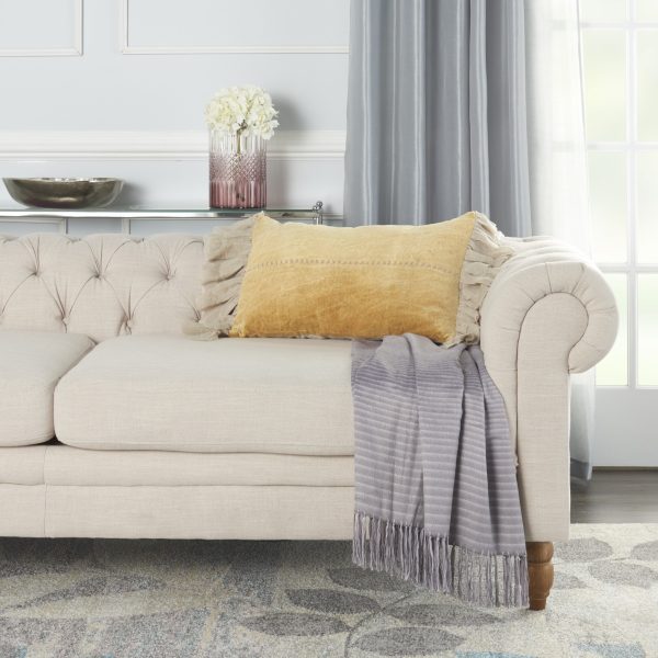 Wide Tasseled Marble Yellow Lumbar Pillow - Image 3