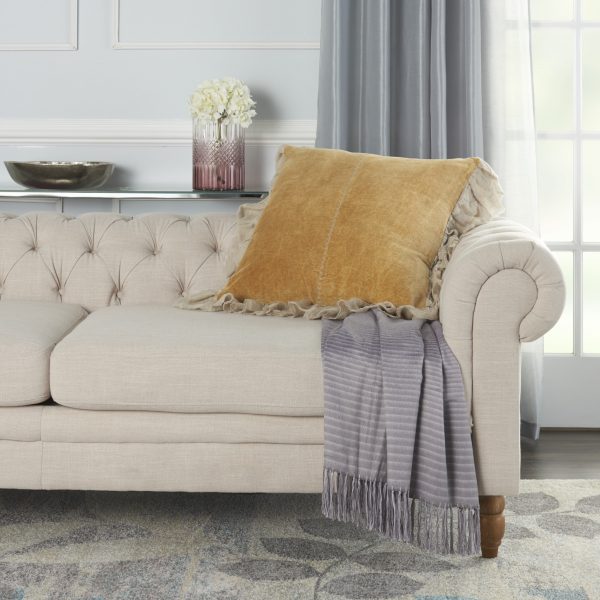 Wide Tasseled Marble Yellow Throw Pillow - Image 3