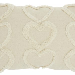 Whimsical Heart Detail Off White Lumbar Pillow