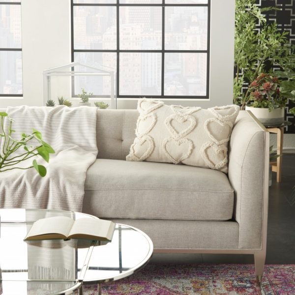 Whimsical Heart Detail Off White Lumbar Pillow - Image 3