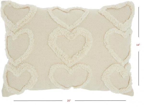 Whimsical Heart Detail Off White Lumbar Pillow - Image 5