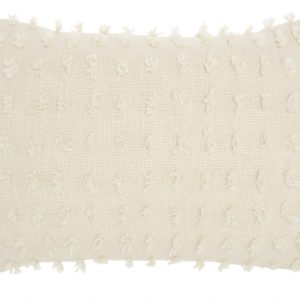 Tassel Detailed White Lumbar Pillow