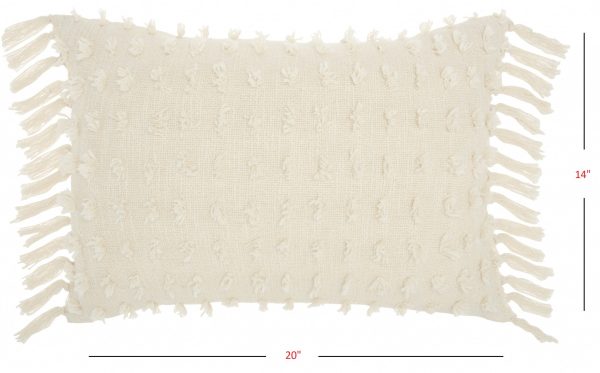 Tassel Detailed White Lumbar Pillow - Image 5