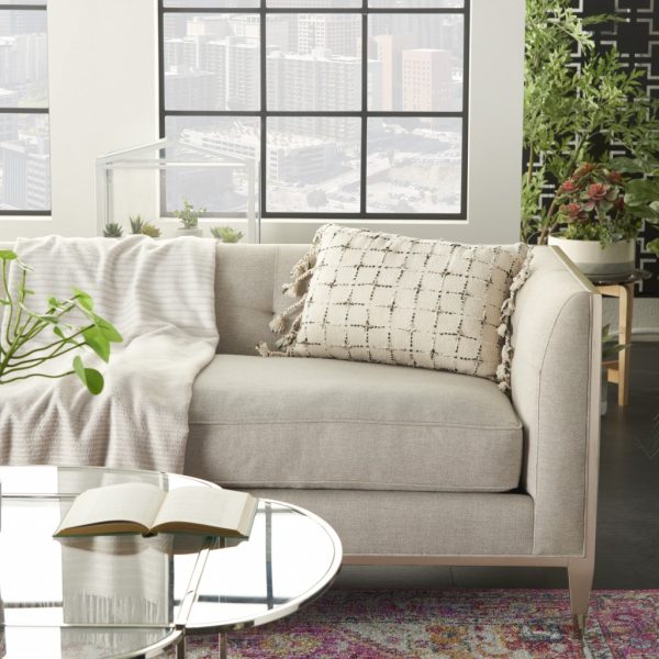 Brown and White Grid Detail Lumbar Pillow - Image 3