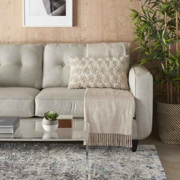Off White Embossed Rose Lumbar Pillow - Image 3
