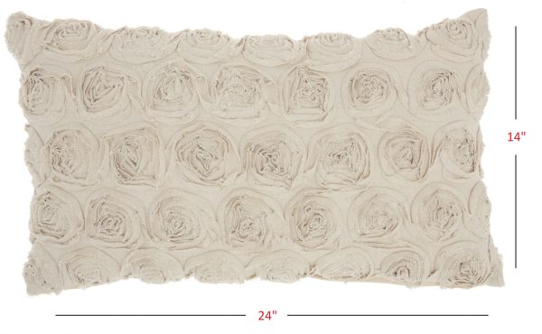 Off White Embossed Rose Lumbar Pillow - Image 5