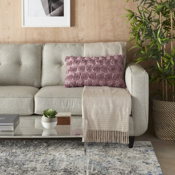Tea Pink Embossed Rose Lumbar Pillow - Image 3