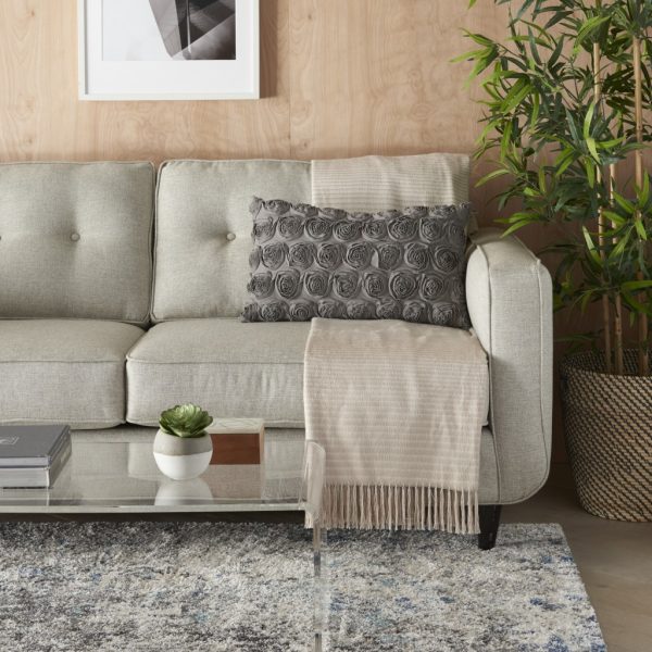 Dark Gray Embossed Rose Lumbar Pillow - Image 3