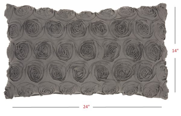 Dark Gray Embossed Rose Lumbar Pillow - Image 5