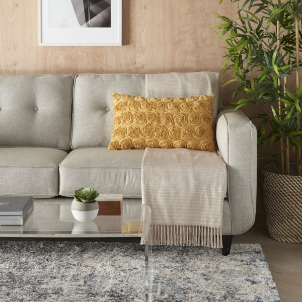 Yellow Embossed Rose Lumbar Pillow - Image 3