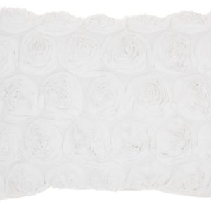 Petite White Embossed Rose Lumbar Pillow