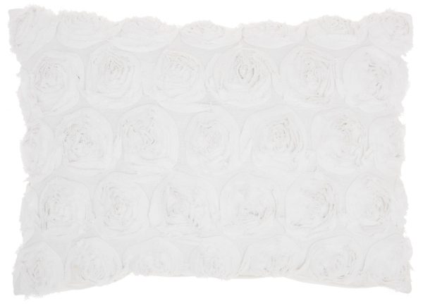 Petite White Embossed Rose Lumbar Pillow