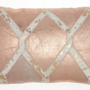 Rose Gold and White Cowhide Lumbar Throw Pillow