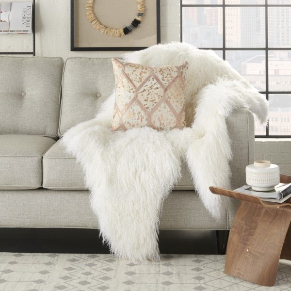 Rose Gold and White Cowhide Throw Pillow - Image 3