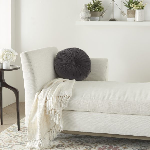 Dark Gray Tufted Round Throw Pillow - Image 3