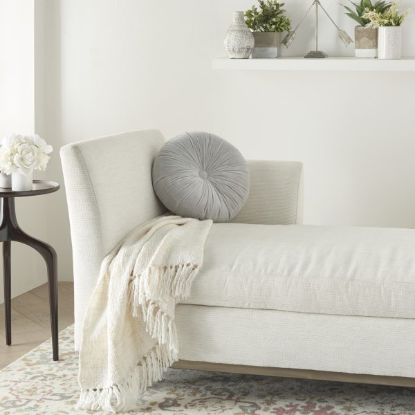Light Gray Tufted Round Throw Pillow - Image 3