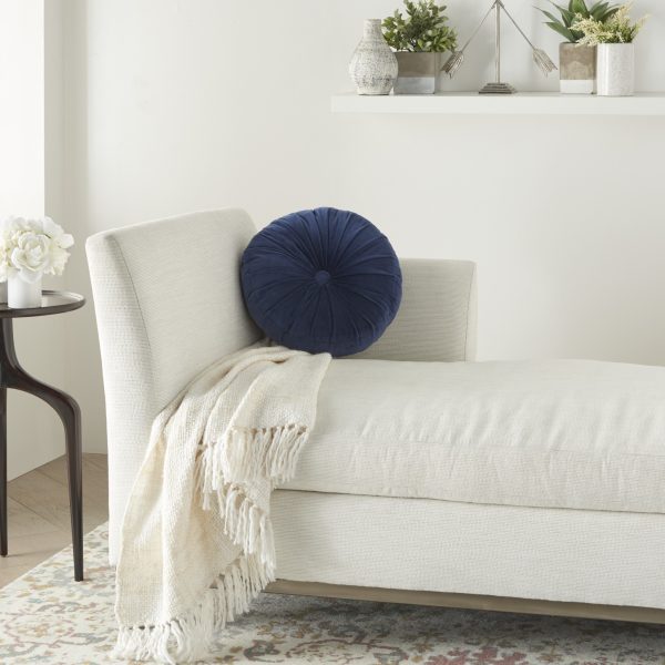 Dark Blue Tufted Round Throw Pillow - Image 3