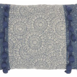 Navy Blue Rectangular Embellished Throw Pillow