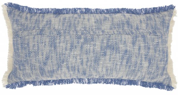 Blue and White Woven Heathered Lumbar Throw Pillow - Image 2