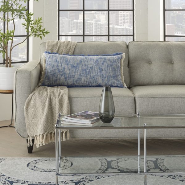 Blue and White Woven Heathered Lumbar Throw Pillow - Image 3