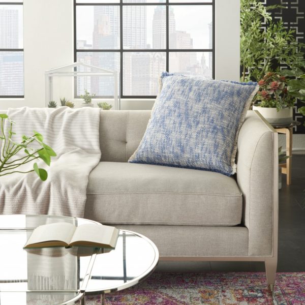Blue and Ivory Abstract Pattern Throw Pillow - Image 3