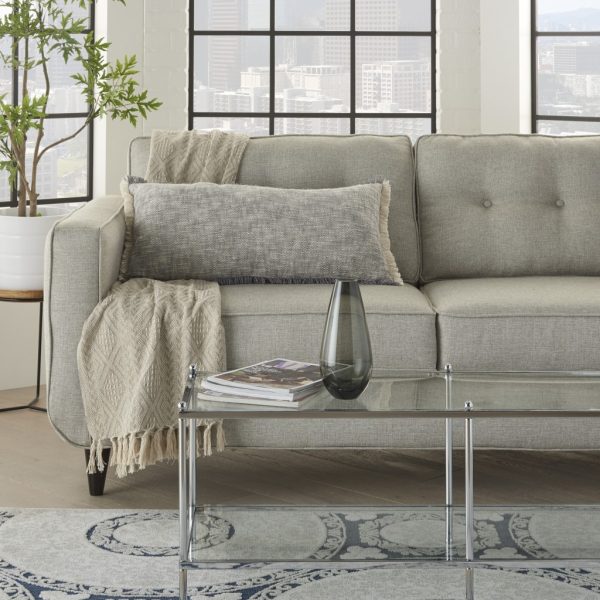 Gray and White Woven Heathered Lumbar Throw Pillow - Image 3