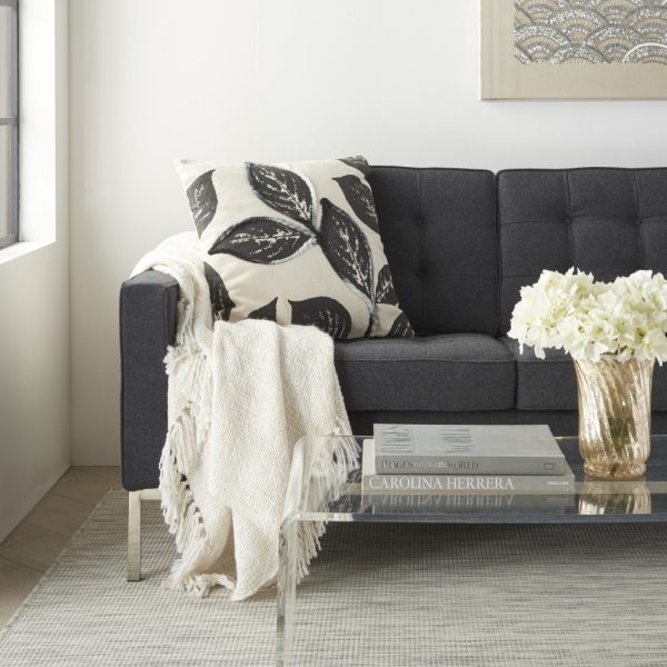 Floral Handcrafted Charcoal Accent Throw Pillow - Image 3