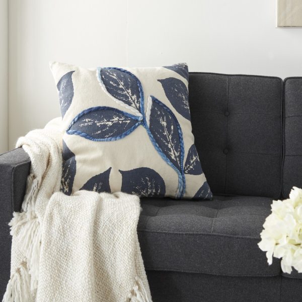Floral Handcrafted Navy Accent Throw Pillow - Image 3