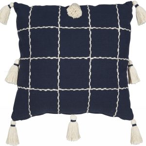 Boho Handcrafted Navy Accent Throw Pillow