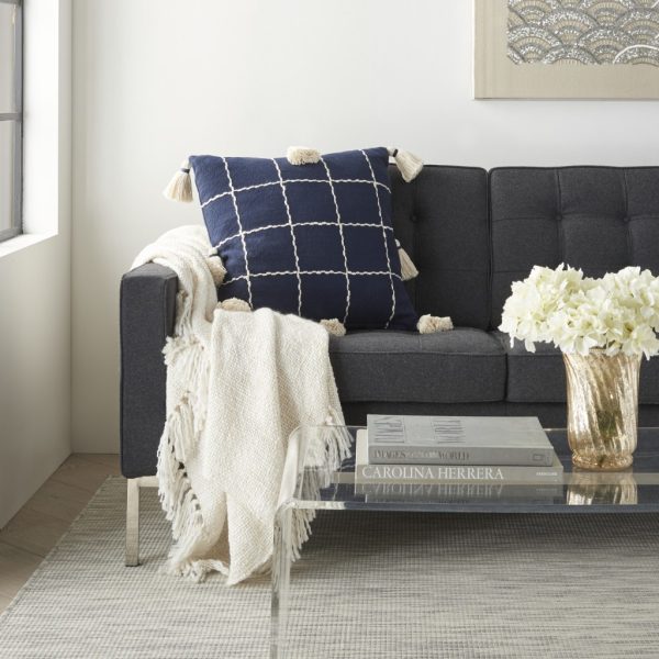 Boho Handcrafted Navy Accent Throw Pillow - Image 3