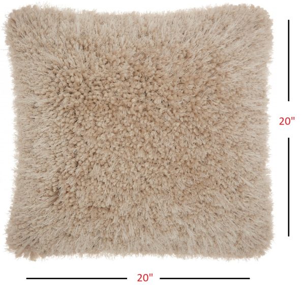 Fluffy Beige Shag Accent Throw Pillow - Image 3