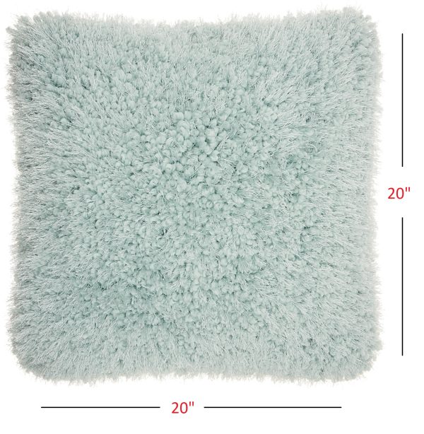 Fluffy Celadon Blue Shag Accent Throw Pillow - Image 3