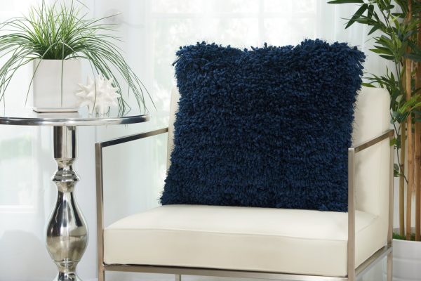 Fluffy Navy Shag Accent Throw Pillow - Image 3