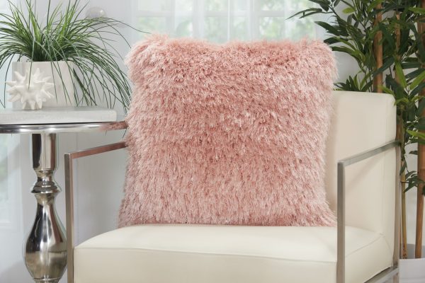 Fluffy Rose Pink Shag Accent Throw Pillow - Image 3