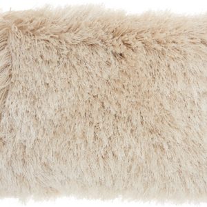 Beige Super Shaggy Throw Pillow