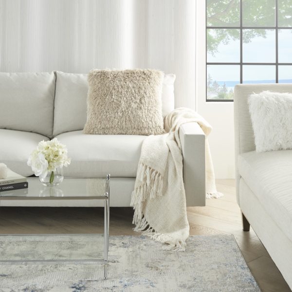 Plush Beige Shag Accent Throw Pillow - Image 3