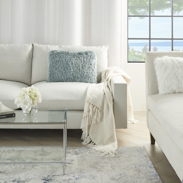 Pale Teal Super Shaggy Throw Pillow - Image 3