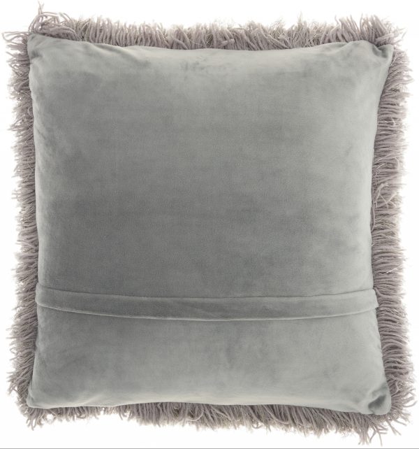 Plush Charcoal Shag Accent Throw Pillow - Image 2
