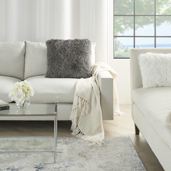 Plush Charcoal Shag Accent Throw Pillow - Image 3