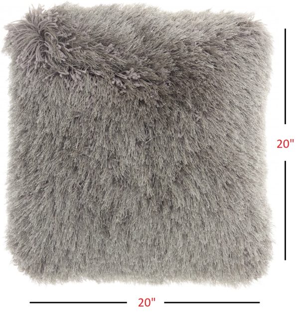 Plush Charcoal Shag Accent Throw Pillow - Image 4