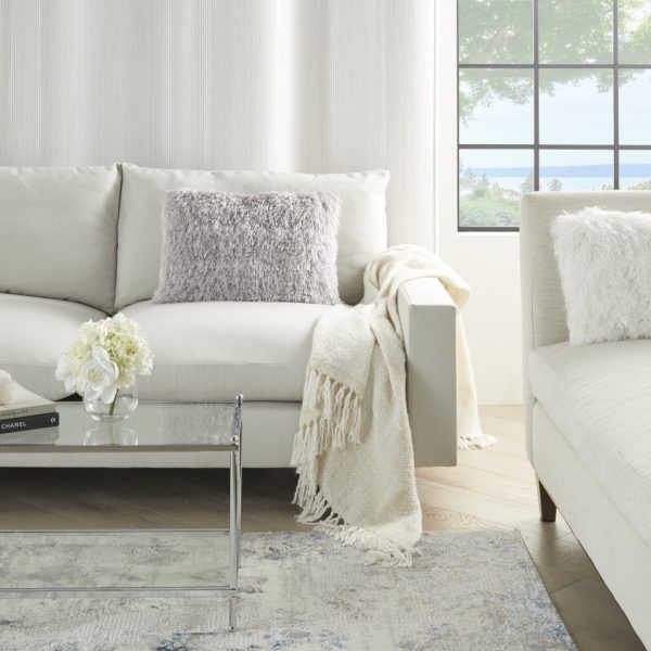 Pale Gray Super Shaggy Throw Pillow - Image 3