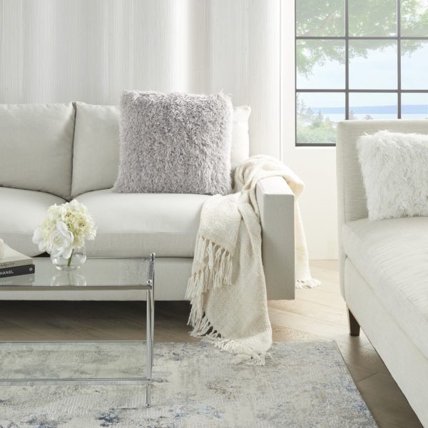 Plush Grey Shag Accent Throw Pillow - Image 3