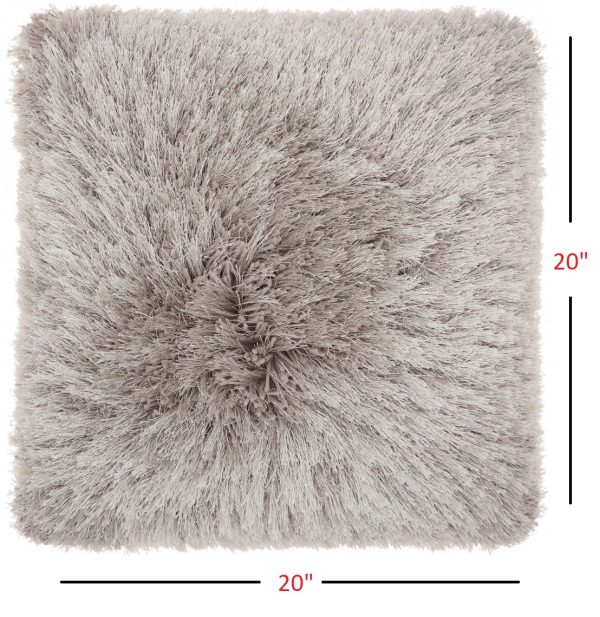 Plush Grey Shag Accent Throw Pillow - Image 4