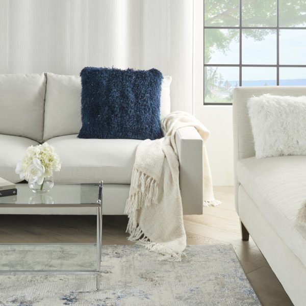 Plush Navy Shag Accent Throw Pillow - Image 3