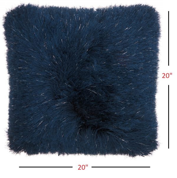 Plush Navy Shag Accent Throw Pillow - Image 4