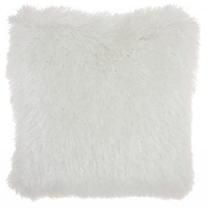 Plush White Shag Accent Throw Pillow
