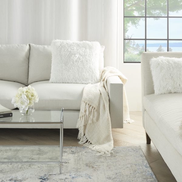 Plush White Shag Accent Throw Pillow - Image 3