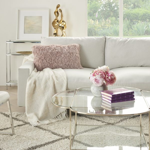Long Blush Pink Shag Throw Pillow - Image 3